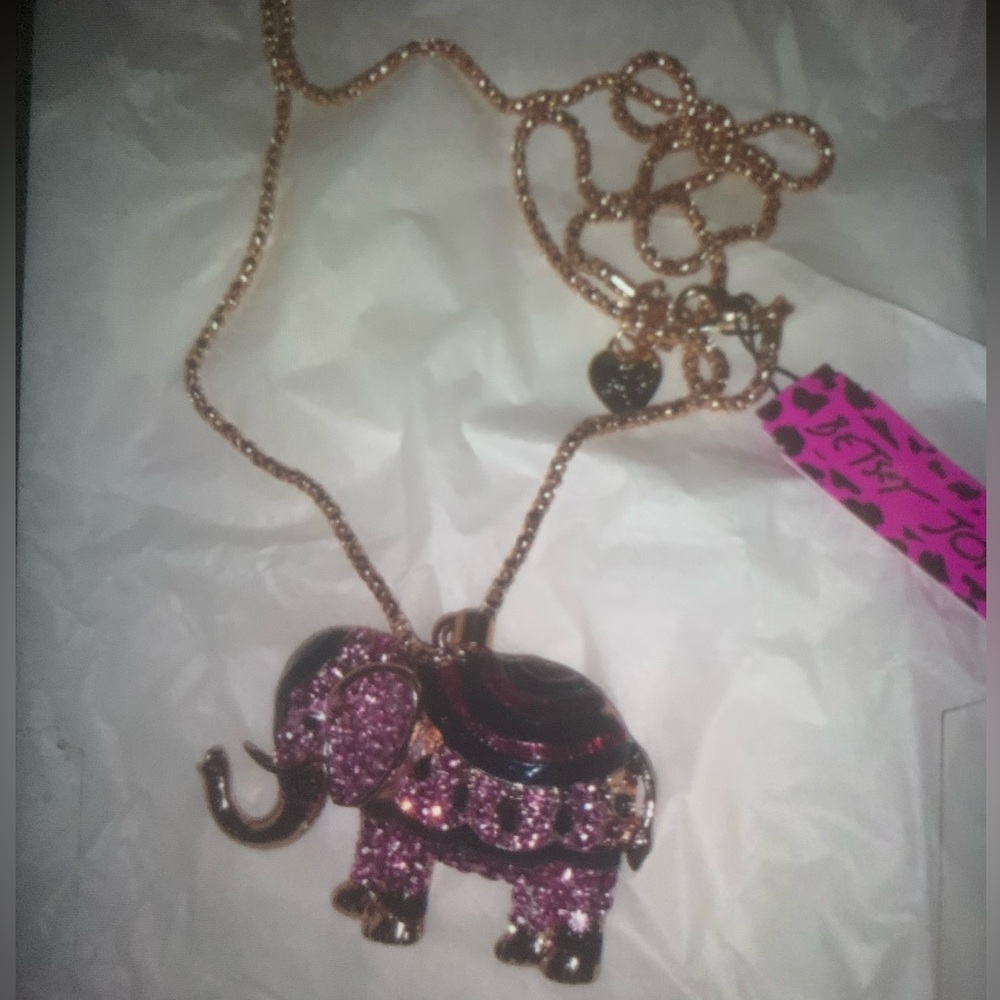 Crystal Betsey Johnson Purple Pink Elephant Necklace NWT